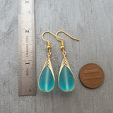 Hawaiian Jewelry Sea Glass Earrings, Gold Braided Turquoise Earrings Blue Earrings, Beach Jewelry For Women (December Birthstone Jewelry)