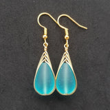 Hawaiian Jewelry Sea Glass Earrings, Gold Braided Turquoise Earrings Blue Earrings, Beach Jewelry For Women (December Birthstone Jewelry)