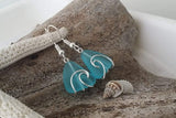 Handmade in Hawaii, Wire Wrapped Wave blue sea glass earrings, Beach jewelry, Hawaii gift
