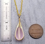 Hawaiian Jewelry Sea Glass Necklace, Gold Braided Pink Necklace Teardrop Necklace, Beach Jewelry Birthday Gift (April Birthstone Jewelry)