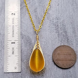 Hawaiian Jewelry Sea Glass Necklace, Gold Braided Yellow Necklace, Beach Jewelry Birthday Gift (November Birthstone Jewelry)