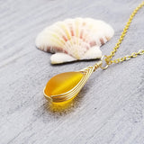 Hawaiian Jewelry Sea Glass Necklace, Gold Braided Yellow Necklace, Beach Jewelry Birthday Gift (November Birthstone Jewelry)