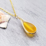 Hawaiian Jewelry Sea Glass Necklace, Gold Braided Yellow Necklace, Beach Jewelry Birthday Gift (November Birthstone Jewelry)