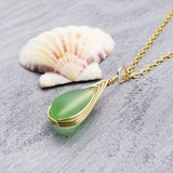 Hawaiian Jewelry Sea Glass Necklace, Gold Braided Peridot Green Necklace, Beach Jewelry Birthday Gift (August Birthstone Jewelry)