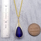 Hawaiian Jewelry Sea Glass Necklace, Gold Braided Cobalt Necklace, Beach Jewelry Birthday Gift (September Birthstone Jewelry)