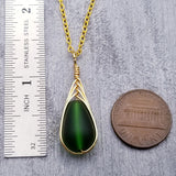 Hawaiian Jewelry Sea Glass Necklace, Gold Braided Emerald Necklace Green Necklace, Beach Jewelry Birthday Gift (May Birthstone Jewelry)