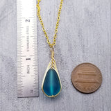 Hawaiian Jewelry Sea Glass Necklace, Gold Braided Teal Necklace Blue Necklace, Beach Jewelry Birthday Gift, Unique Gift