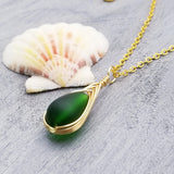 Hawaiian Jewelry Sea Glass Necklace, Gold Braided Emerald Necklace Green Necklace, Beach Jewelry Birthday Gift (May Birthstone Jewelry)