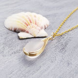 Hawaiian Jewelry Sea Glass Necklace, Gold Braided Crystal Clear Necklace, Beach Jewelry Birthday Gift (April Birthstone Jewelry)
