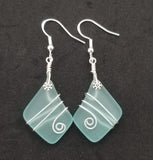 Hawaiian Jewelry Sea Glass Earrings, Wire Aquamarine Earrings,  Beach Jewelry Sea Glass Jewelry Unique Earrings (March Birthstone Jewelry)