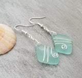 Hawaiian Jewelry Sea Glass Earrings, Wire Aquamarine Earrings,  Beach Jewelry Sea Glass Jewelry Unique Earrings (March Birthstone Jewelry)