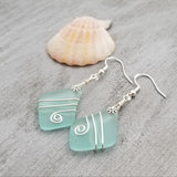 Hawaiian Jewelry Sea Glass Earrings, Wire Aquamarine Earrings,  Beach Jewelry Sea Glass Jewelry Unique Earrings (March Birthstone Jewelry)