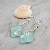 Hawaiian Jewelry Sea Glass Earrings, Wire Aquamarine Earrings,  Beach Jewelry Sea Glass Jewelry Unique Earrings (March Birthstone Jewelry)