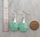 Hawaiian Jewelry Sea Glass Earrings, Aquamarine Twin Sand Dollar Earrings,  Unique Earrings (March Birthstone Jewelry)