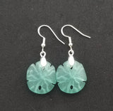 Hawaiian Jewelry Sea Glass Earrings, Aquamarine Twin Sand Dollar Earrings,  Unique Earrings (March Birthstone Jewelry)