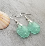 Hawaiian Jewelry Sea Glass Earrings, Aquamarine Twin Sand Dollar Earrings,  Unique Earrings (March Birthstone Jewelry)