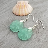 Hawaiian Jewelry Sea Glass Earrings, Aquamarine Twin Sand Dollar Earrings,  Unique Earrings (March Birthstone Jewelry)