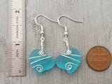 Hawaiian Jewelry Sea Glass Earrings, Wire Twin Heart Earrings Turquoise Earrings Blue Earrings, Beach Jewelry (December Birthstone Jewelry)
