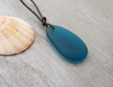 Hawaiian Jewelry Sea Glass Necklace, Teal Necklace Leather Cord Necklace Unisex Beach Sea Glass Jewelry Gift For Him For Her, FREE Gift Wrap