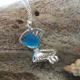 Handmade in Hawaii, Seashell Necklace Hawaii Wish Locket Blue Sea Glass Jewelry, Gift For Girls