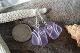 Hawaiian Jewelry Sea Glass Earrings, Wire Purple Earrings, Sea Glass Jewelry Beach Jewelry Fun Birthday Gift (February Birthstone Jewelry)