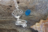 Handmade in Hawaii, Seashell Necklace Hawaii Wish Locket Blue Sea Glass Jewelry, Gift For Girls