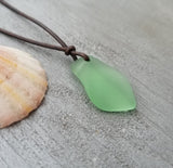 Hawaiian Sea Glass Necklace, Small Puff Peridot Necklace Leather Cord Necklace Unisex Beach Jewelry Gift For Him For Her, August Birthstone