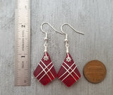 Hawaiian Jewelry Sea Glass Earrings, Wire Cross Earrings Ruby Red Earrings, Beach Sea Glass Jewelry Birthday Gift (July Birthstone Jewelry)