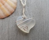 Hawaiian Jewelry Sea Glass Necklace, Wire Heart Necklace Moonstone Necklace, Unique Beach Jewelry Birthday Gift (June Birthstone Jewelry)