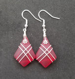 Hawaiian Jewelry Sea Glass Earrings, Wire Cross Earrings Ruby Red Earrings, Beach Sea Glass Jewelry Birthday Gift (July Birthstone Jewelry)