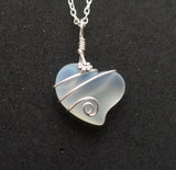 Hawaiian Jewelry Sea Glass Necklace, Wire Heart Necklace Moonstone Necklace, Unique Beach Jewelry Birthday Gift (June Birthstone Jewelry)