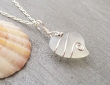 Hawaiian Jewelry Sea Glass Necklace, Wire Heart Necklace Moonstone Necklace, Unique Beach Jewelry Birthday Gift (June Birthstone Jewelry)