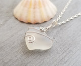 Hawaiian Jewelry Sea Glass Necklace, Wire Heart Necklace Moonstone Necklace, Unique Beach Jewelry Birthday Gift (June Birthstone Jewelry)