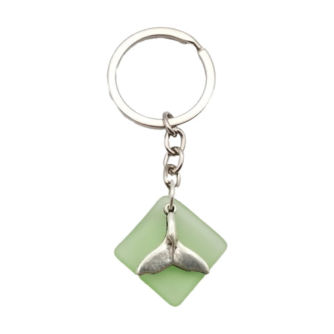 NEW Hawaiian Jewelry Sea Glass Jewelry, Sea Glass  Keychain Unisex Gift, For Men or Women, Peridot Color and Whale Tail Charm