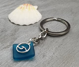 NEW Hawaiian Jewelry Sea Glass Jewelry, Sea Glass  Keychain Unisex Gift, For Men or Women, Teal Color and Wave Charm