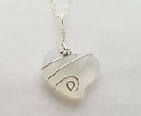 Hawaiian Jewelry Sea Glass Necklace, Wire Heart Necklace Moonstone Necklace, Unique Beach Jewelry Birthday Gift (June Birthstone Jewelry)