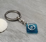 NEW Hawaiian Jewelry Sea Glass Jewelry, Sea Glass  Keychain Unisex Gift, For Men or Women, Teal Color and Wave Charm
