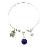 Hawaiian Jewelry Sea Glass Bracelet, Cobalt Bracelet Island Lifestyle Flip Flop Charm, Pearl Beach Bracelet  (September Birthstone)