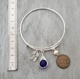 Hawaiian Jewelry Sea Glass Bracelet, Cobalt Bracelet Island Lifestyle Flip Flop Charm, Pearl Beach Bracelet  (September Birthstone)