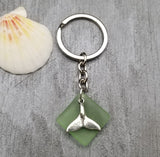 NEW Hawaiian Jewelry Sea Glass Jewelry, Sea Glass  Keychain Unisex Gift, For Men or Women, Peridot Color and Whale Tail Charm