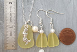 Hawaiian Jewelry Sea Glass Set, Mermaid Necklace Earrings Jewelry Set Topaz Yellow Jewelry, Birthday Gift Set (November Birthstone Jewelry)