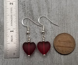 Handmade in Hawaii, Small "Twin Hearts" Red sea glass earrings,  Light Weight Earrings, "January Birthstone", Hawaii Gift Wrapped
