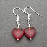 Handmade in Hawaii, Small "Twin Hearts" Red sea glass earrings,  Light Weight Earrings, "January Birthstone", Hawaii Gift Wrapped