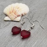 Handmade in Hawaii, Small "Twin Hearts" Red sea glass earrings,  Light Weight Earrings, "January Birthstone", Hawaii Gift Wrapped