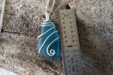 Handmade in Hawaii, Wire wrapped teal blue sea glass necklace, gift box, Mother's Day Gifts.sea glass jewelry.