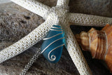 Handmade in Hawaii, Wire wrapped teal blue sea glass necklace, gift box, Mother's Day Gifts.sea glass jewelry.