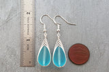 Hawaiian Jewelry Sea Glass Earrings, Braided Turquoise Earrings Blue Earrings Teardrop Earrings, Sea Glass Jewelry (December Birthstone Gift)