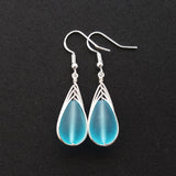 Hawaiian Jewelry Sea Glass Earrings, Braided Turquoise Earrings Blue Earrings Teardrop Earrings, Sea Glass Jewelry (December Birthstone Gift)