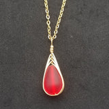 Hawaiian Jewelry Sea Glass Necklace, Gold Braided Ruby Red Necklace, Beach Jewelry Birthday Gift