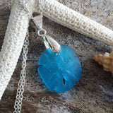 Handmade in Hawaii, Sand dollar sea glass necklace ,Beach glass necklace, gift box, Beach sea glass jewelry.